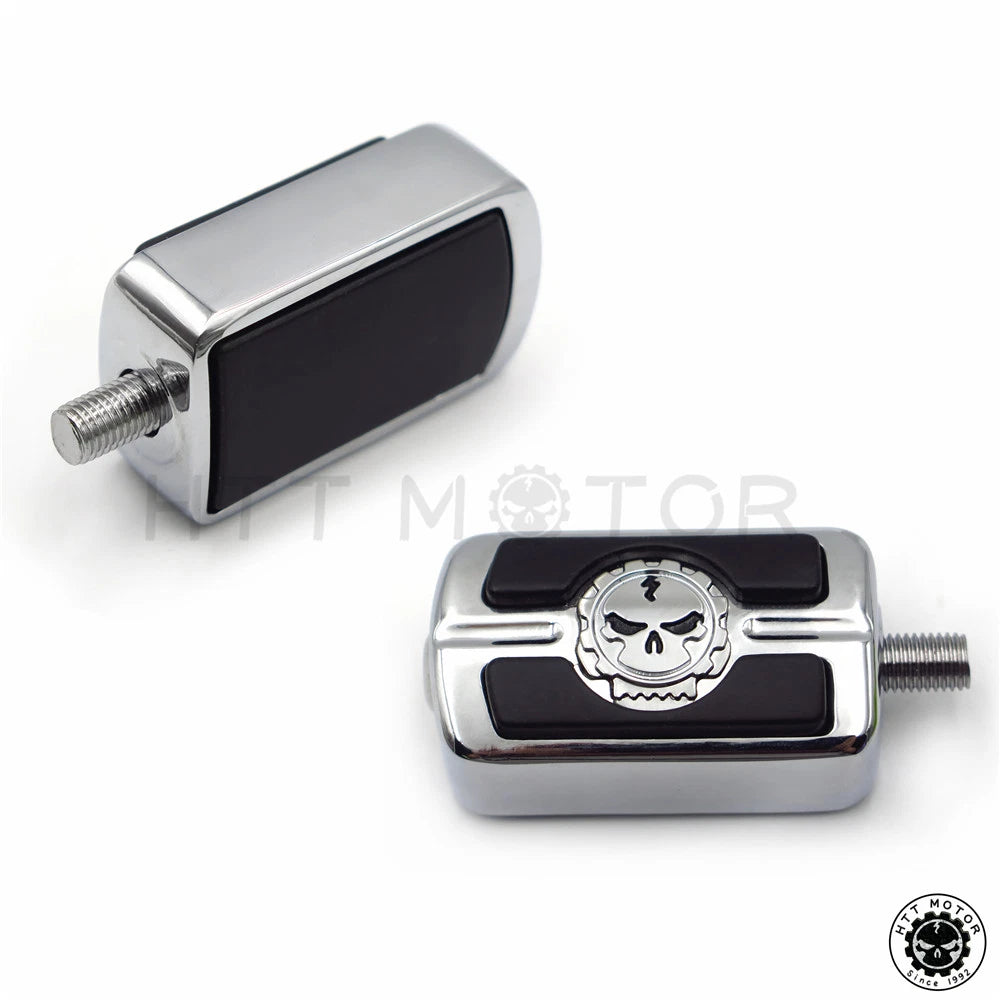 2 Chrome Skull Rubber Rails Heal Toe Shift Peg Set for Harley