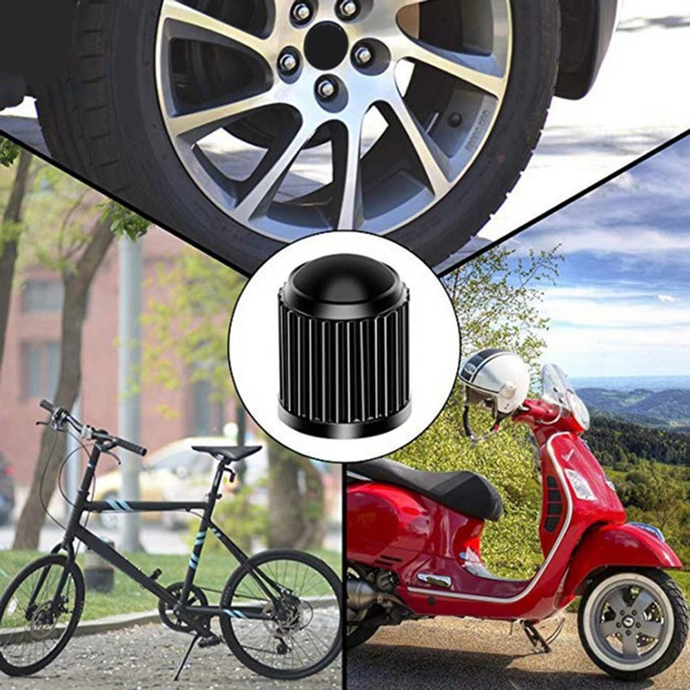 Set of 20 Valve Caps for Car Tyres - Black Plastic Dome Shape