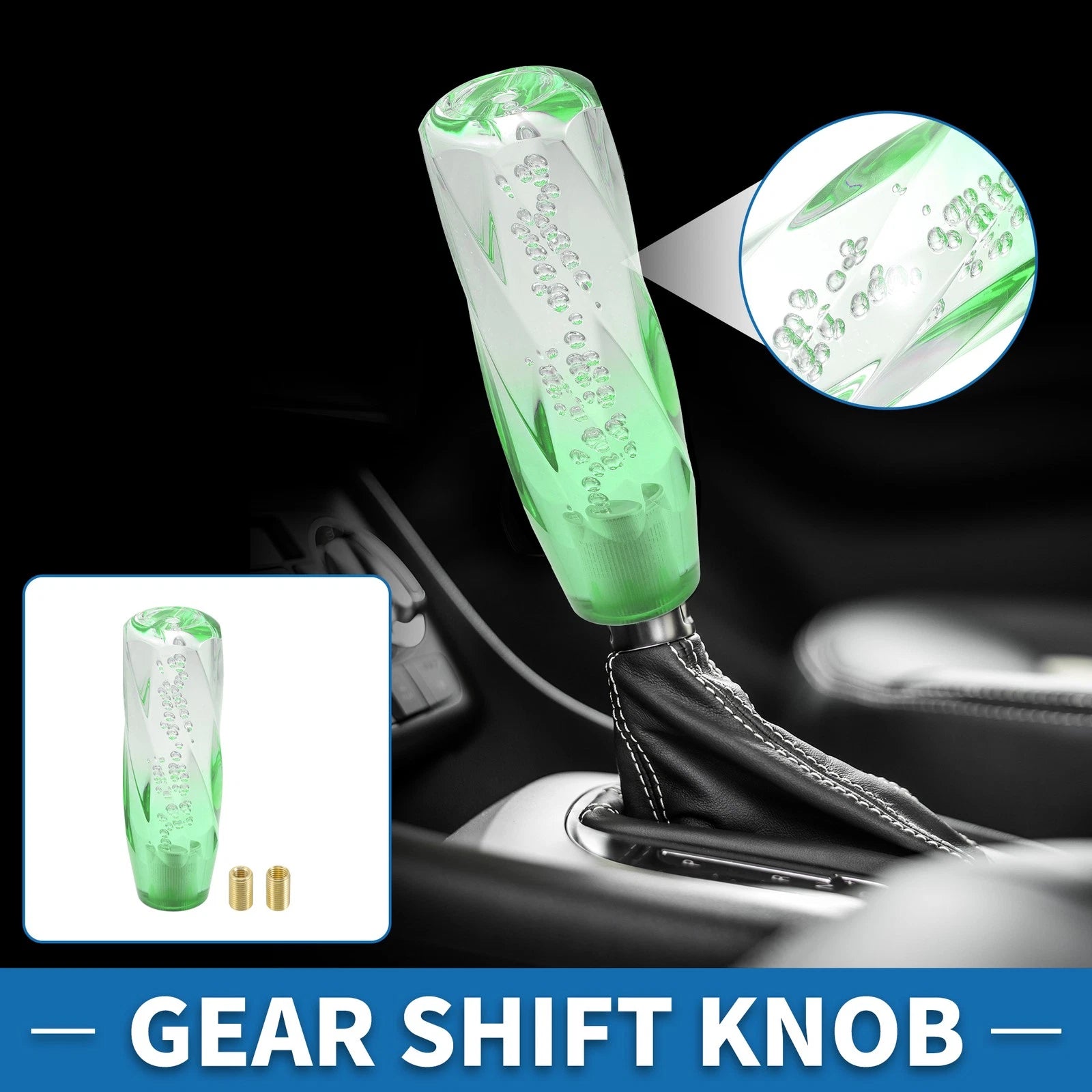 Shift Knob with 2 Adapters for Universal Vehicles (15cm, Light Green)