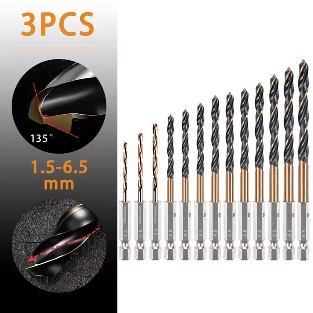 3pcs 1/4 Inch Hex Shank Drill Bits for Household Maintenance (N/A)