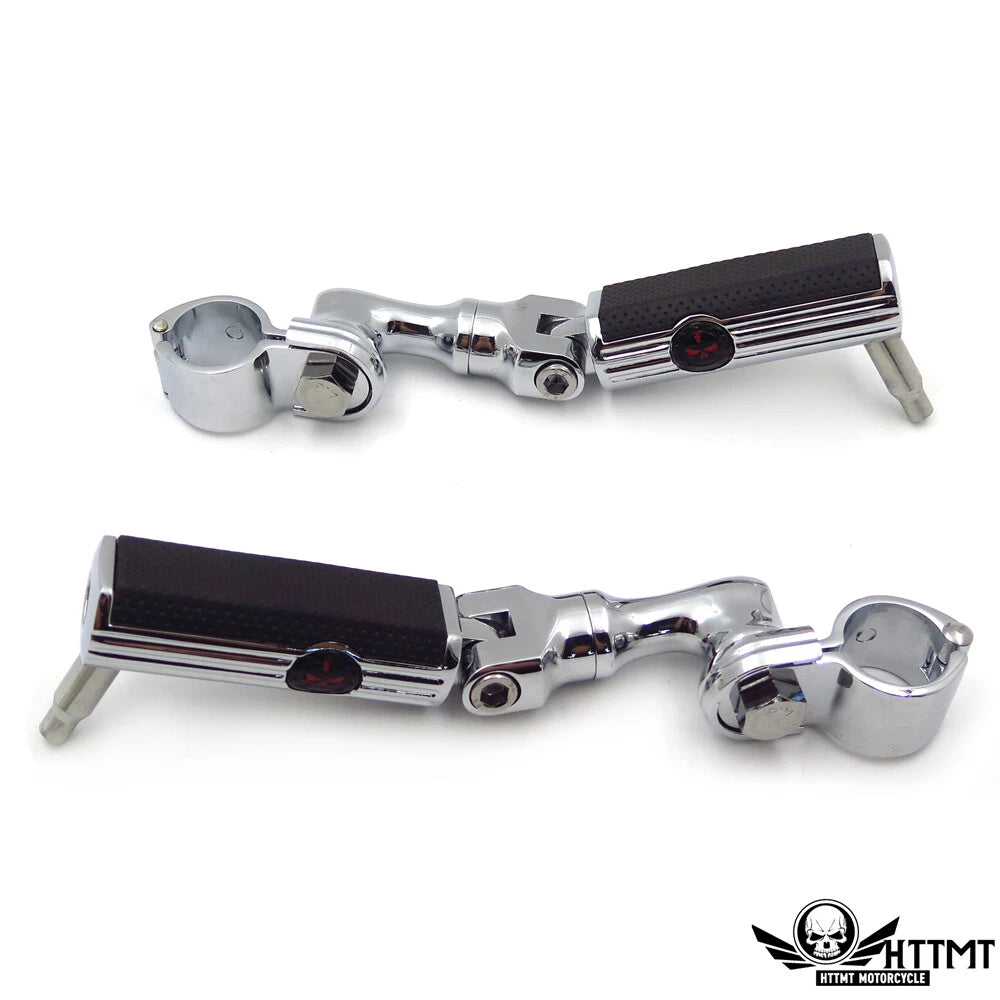 Chrome Gear Skull Footpeg Mount Kit for Defiance 1.25" Engine Guard (3")