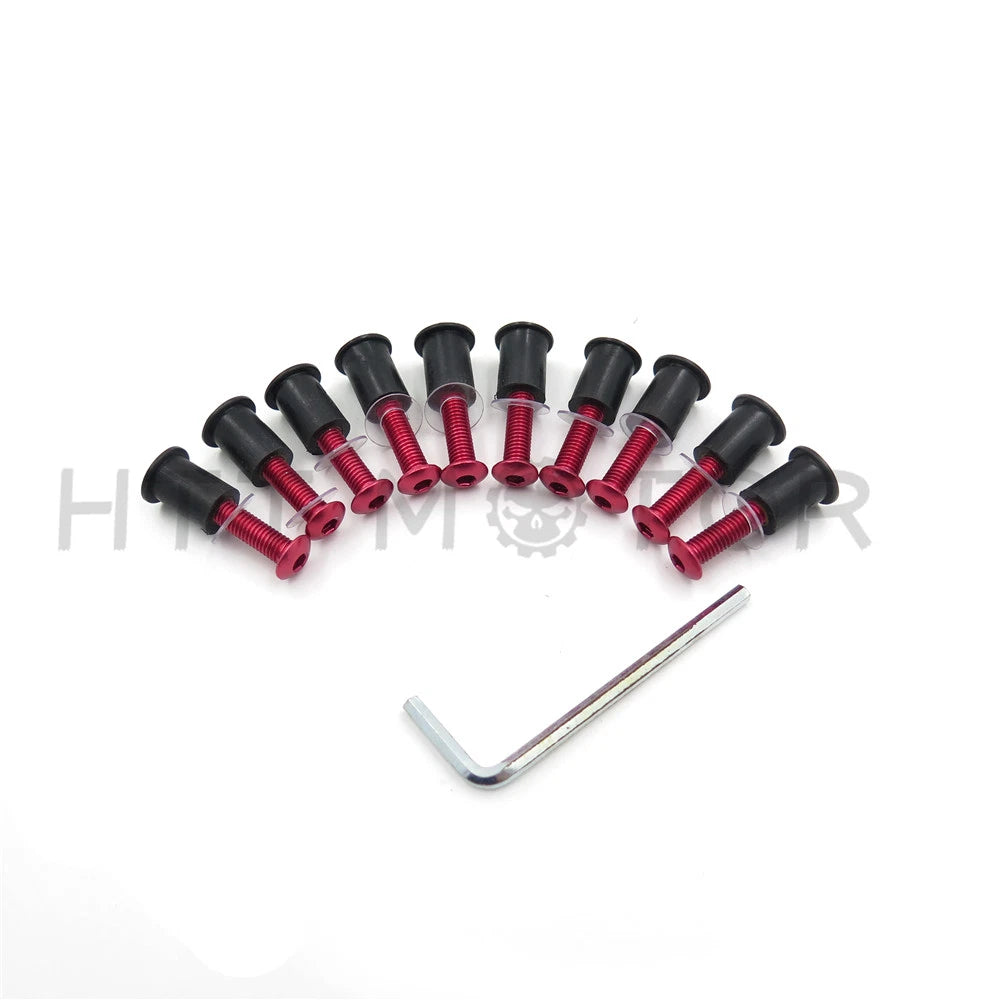 10pcs Windshield Bolt Kit for Motorcycle (Well Nuts, Red)