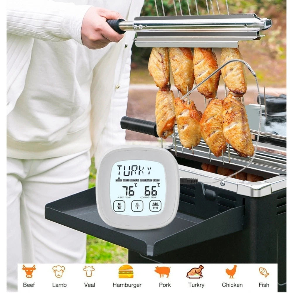Digital BBQ Thermometer with Touch Screen and Timer for Cooking Meat