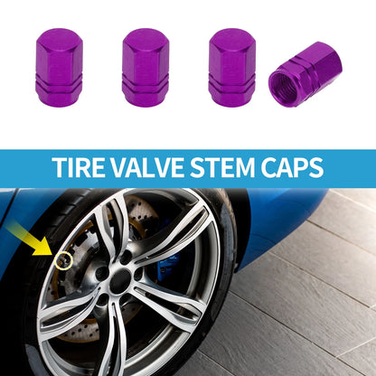 Tire Valve Stem Caps 10x16mm Replacement for Purple SUV Bike RV (4pcs)