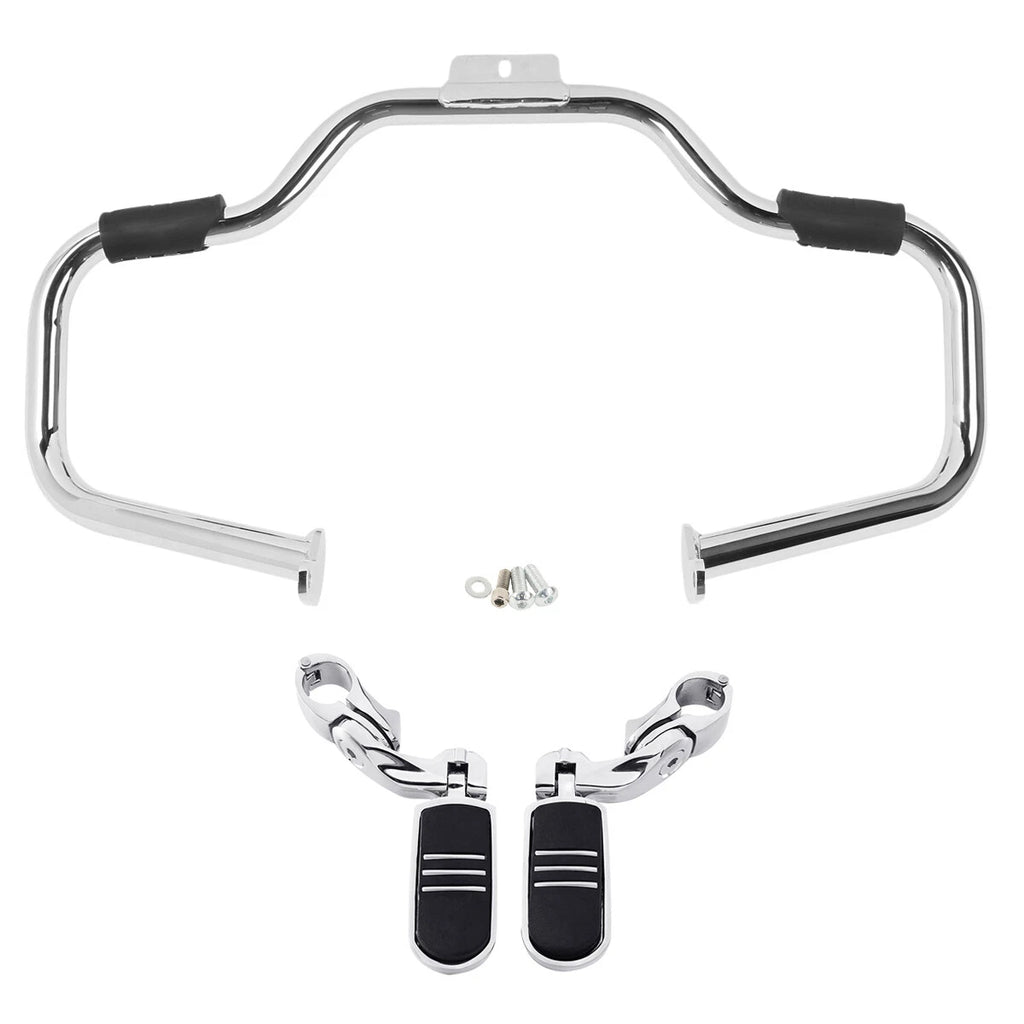 Mustache Engine Guard Highway Bar Footpegs for Harley Softail (2000–2017) Chrome