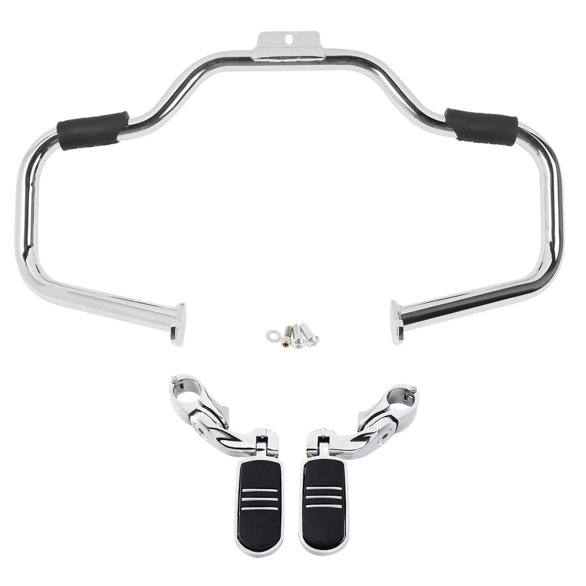 Mustache Engine Guard Highway Bar Footpegs for Harley Softail (2000–2017) Chrome