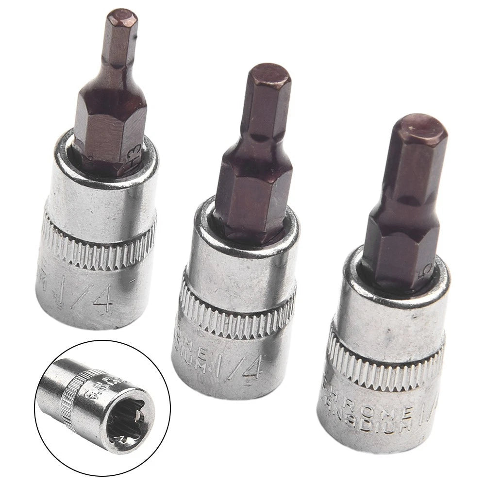 Set of 3 Drive Socket Screwdriver Bits 1/4 Inch for