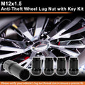 Wheel Locking Nut M12x1.5 with Key and Socket for Honda Toyota (Black)