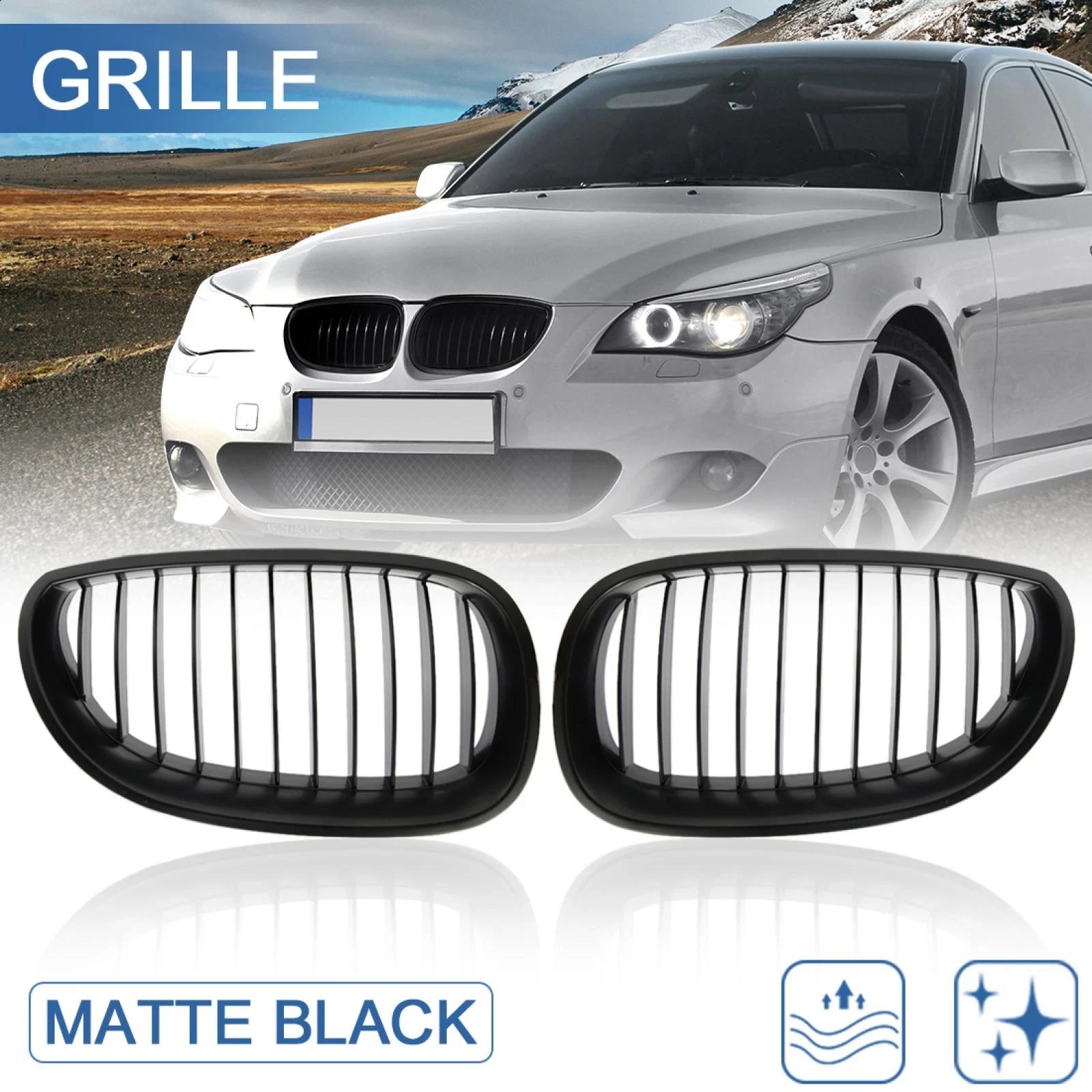 Matte Black Front Grille Replacement for BMW 5 Series E60 E61 (2003–2009)