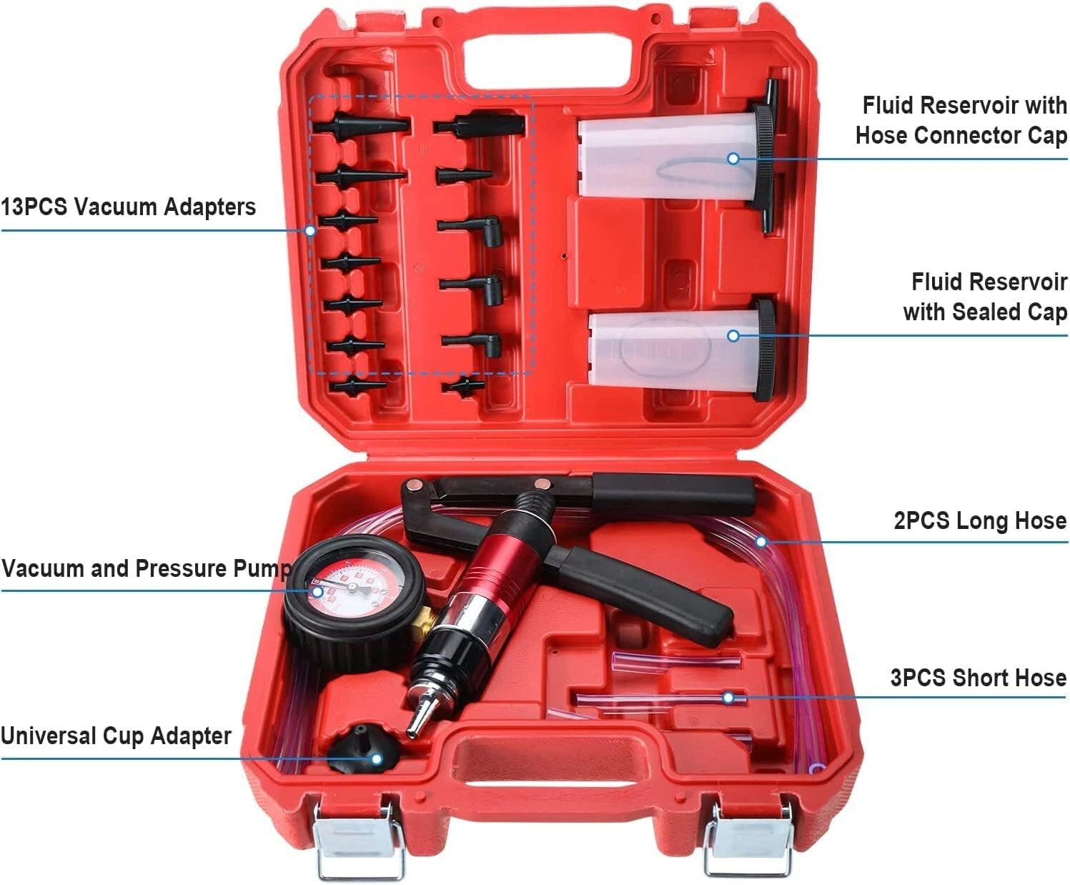 21Pcs Brake Bleeder Kit with Vacuum and Pressure Pump Tester Tool