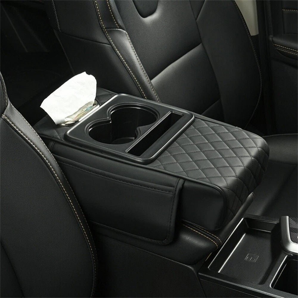Leather Center Console Cover for Car with Storage Bags & Cup Holders
