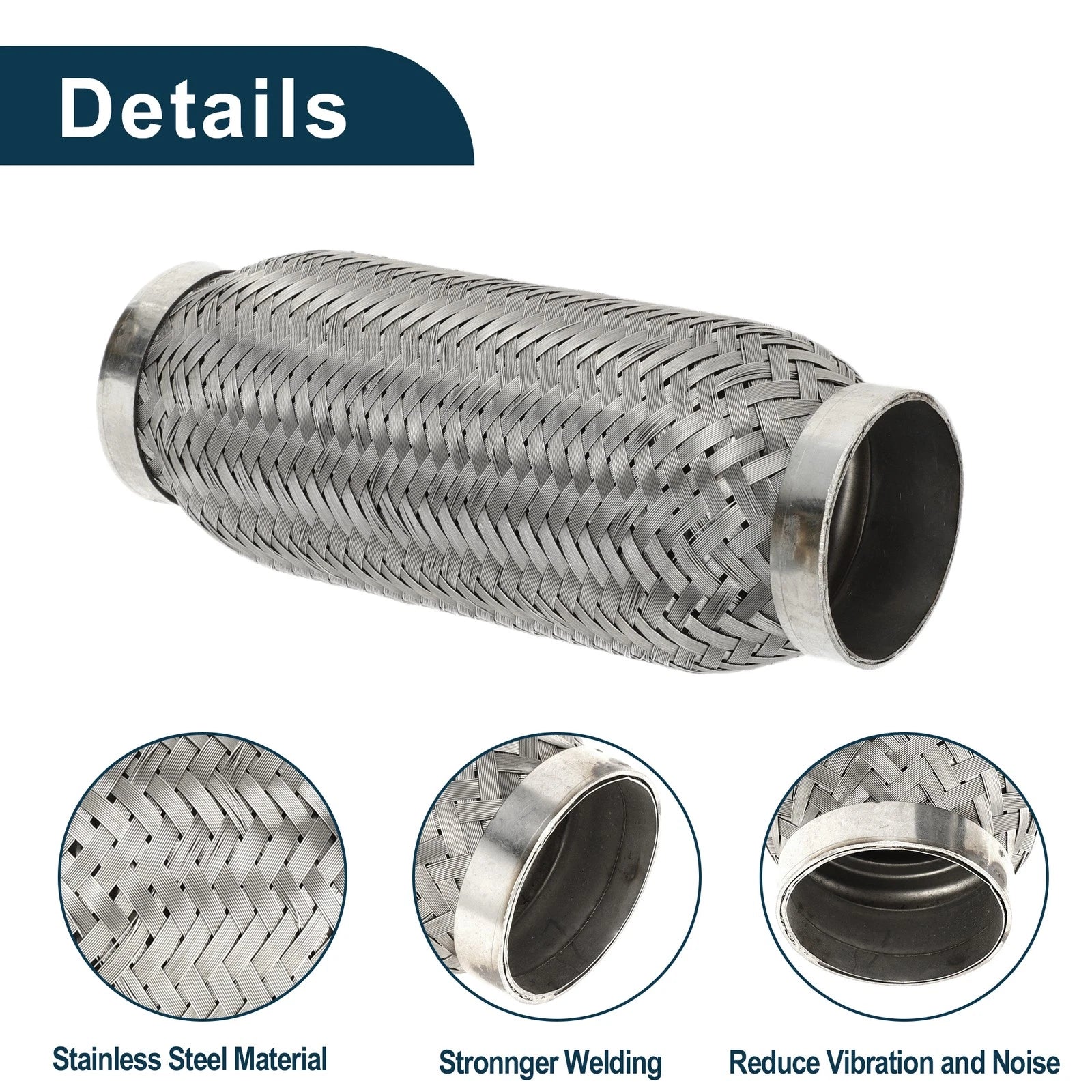 Flex Pipe for - 2.20 Inch OD, Braided, Silver Tone
