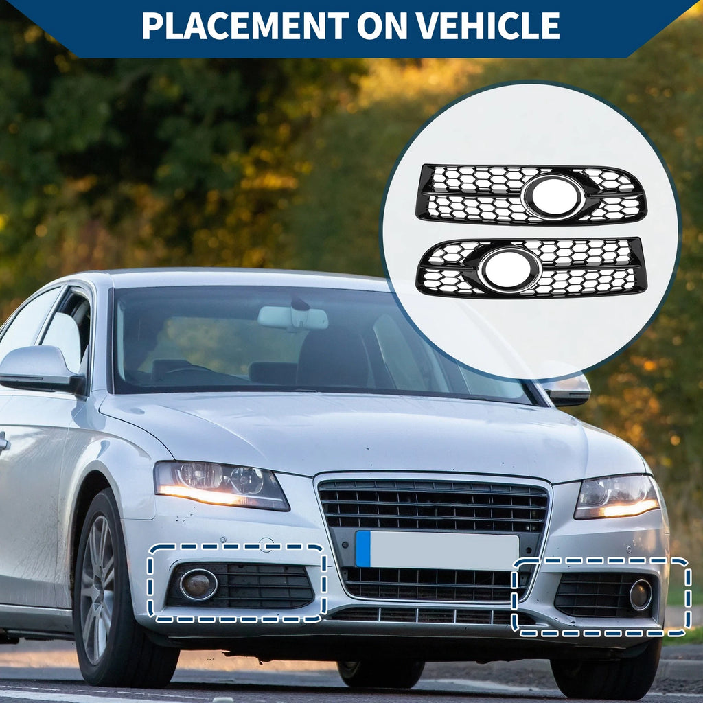 Front Fog Light Grill Pair Replacement for Audi A4 B7 S4 (2005–2008)