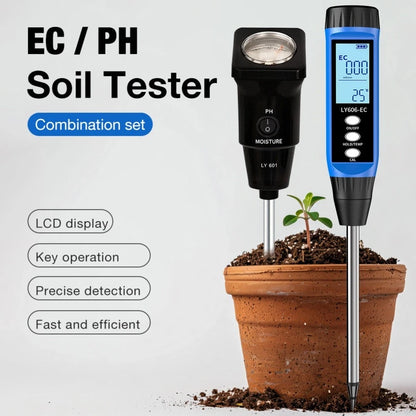 Soil Tester for Farm Garden (pH 3-14, 0-19.99mS/cm, LCD Display)