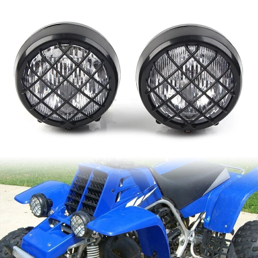 2X Headlights with Lens Grille Black for Yamaha Banshee Warrior 350 (1987–2006)