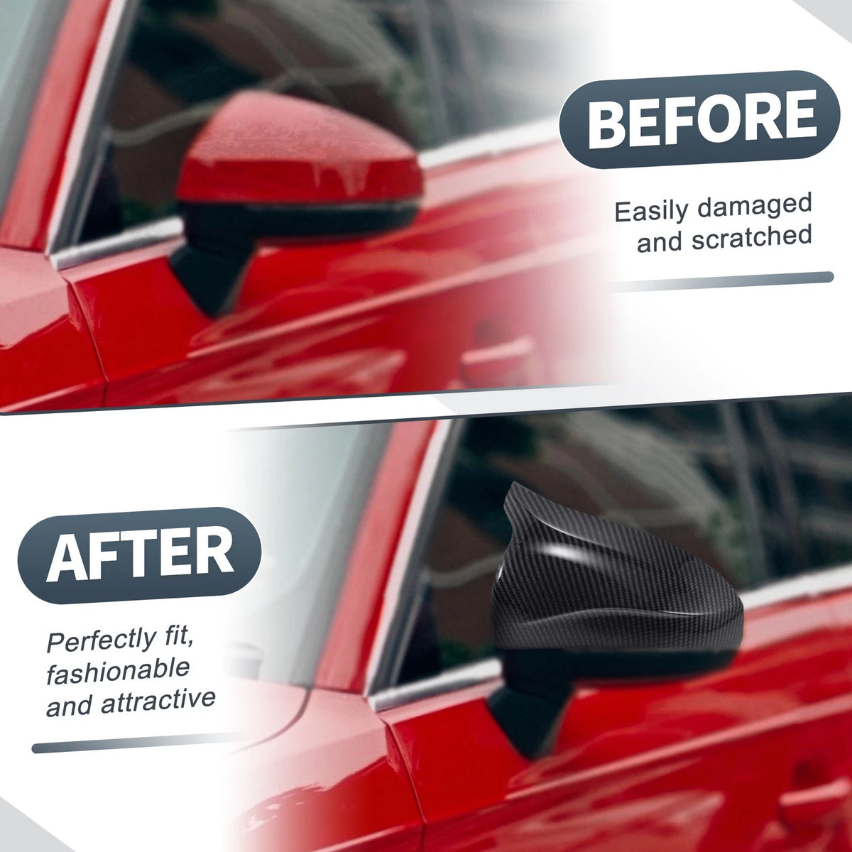 Rearview Mirror Cover Cap Black Carbon Fiber Replacement for Audi A3 S3 (2015–2018)