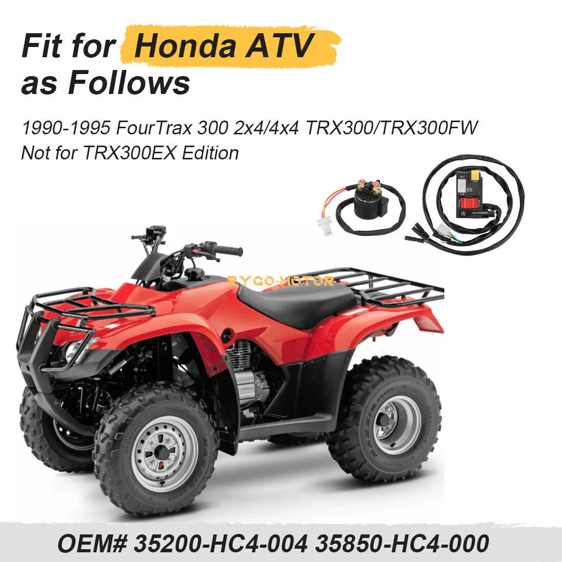 Handlebar & Starter Relay Switch for Honda FourTrax 300 TRX300/TRX300FW (1990–1995)