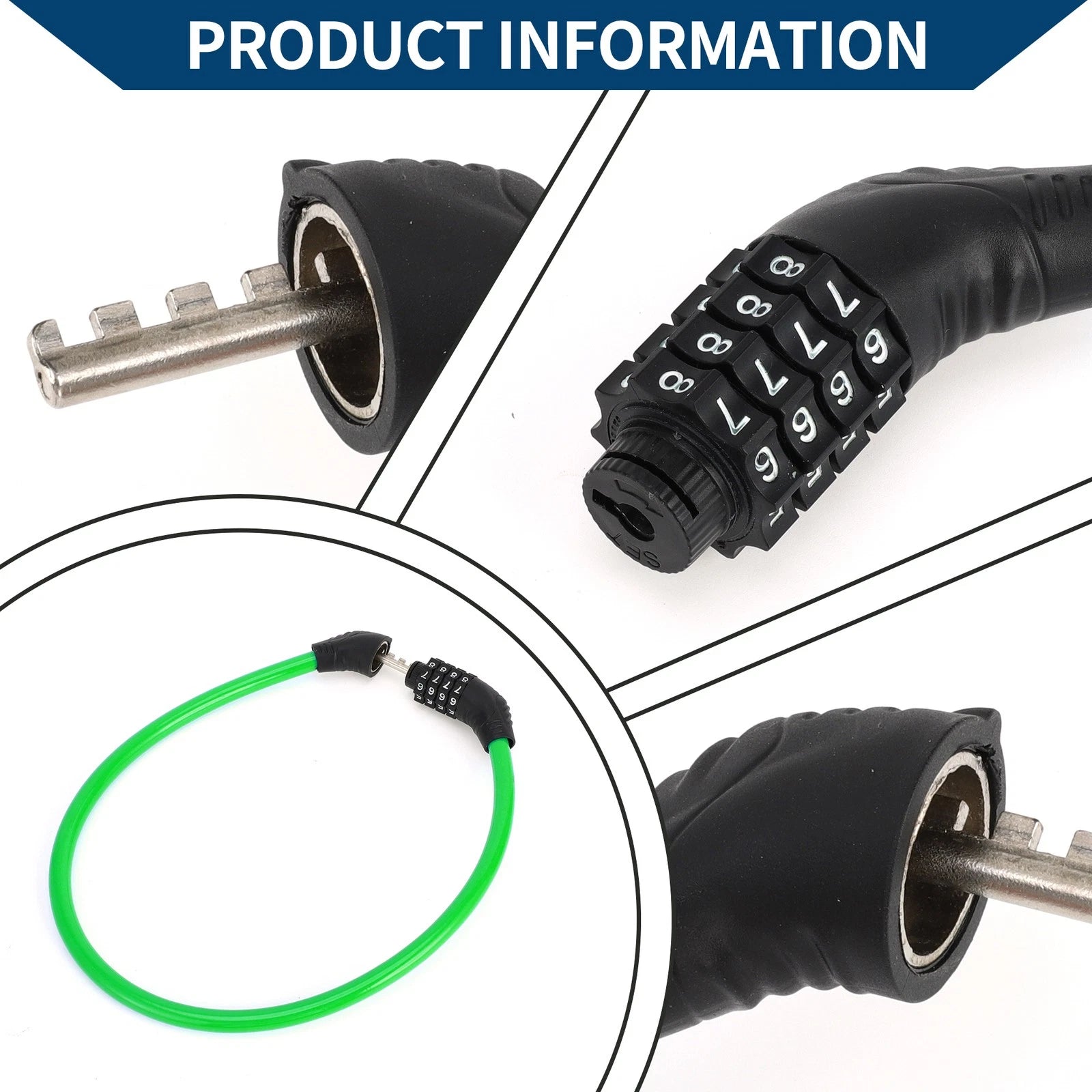 Resettable 4 Digit Combination Chain Bike Lock Security for Green Bicycle
