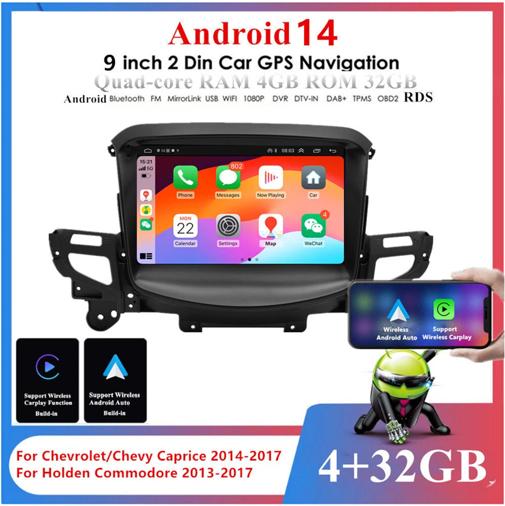 9'' Wireless Carplay Head Unit for Chevrolet Caprice (2014–2017)