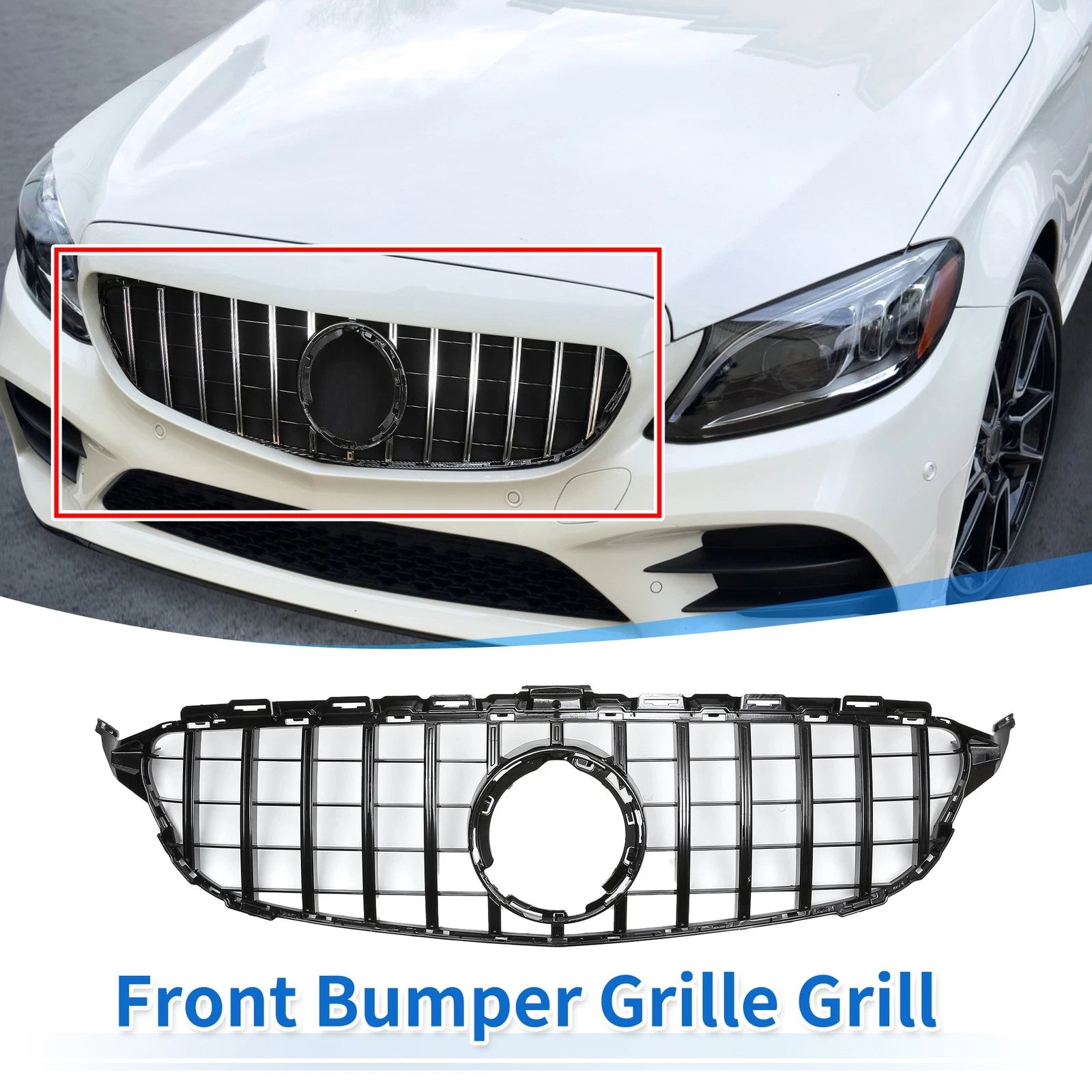 Front Upper Bumper Grille Grill Replacement for Mercedes C180 (2015–2021)