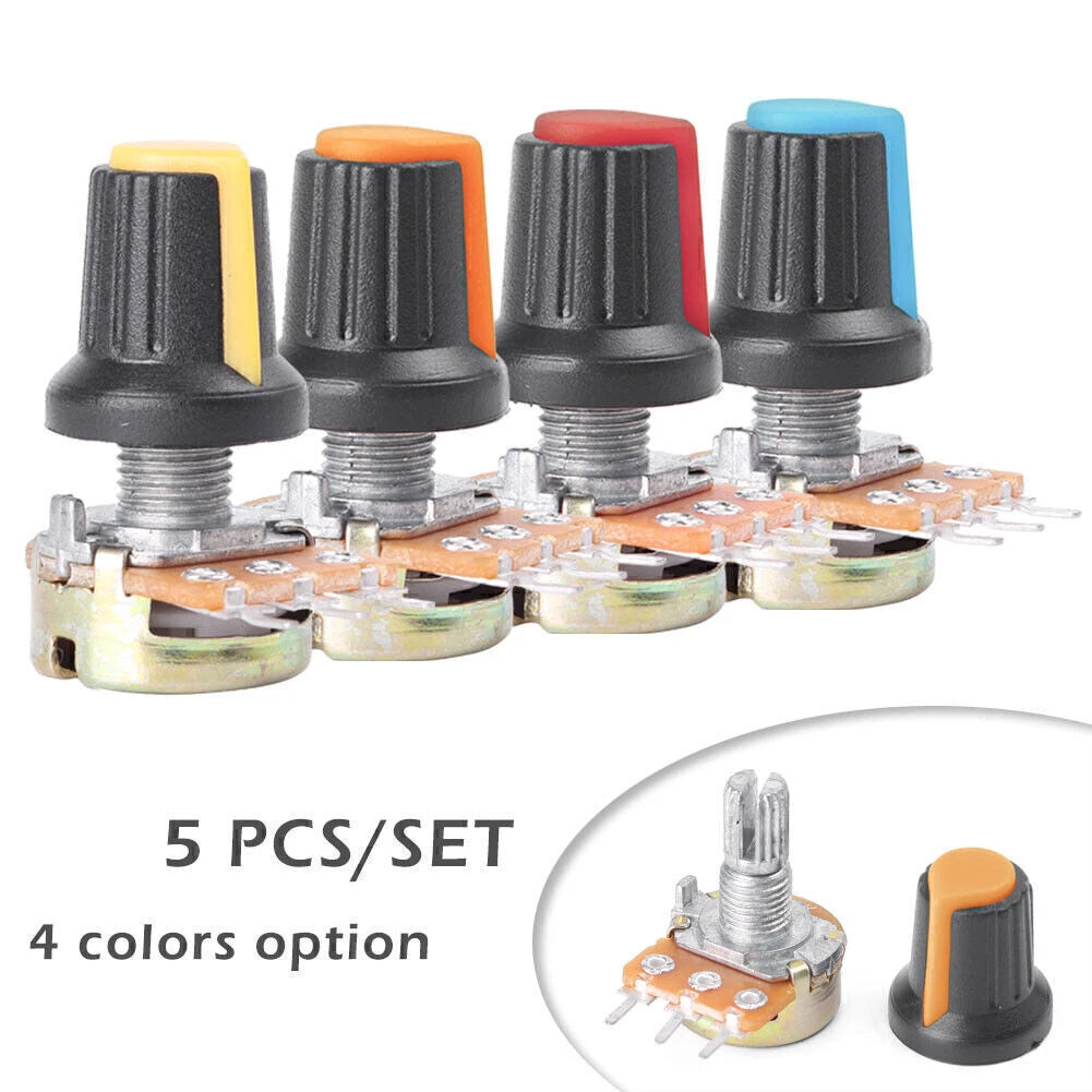 5 Set 5K-100K OHM Terminal Rotary B Type Potentionmeter + Switch Knob Cap Set