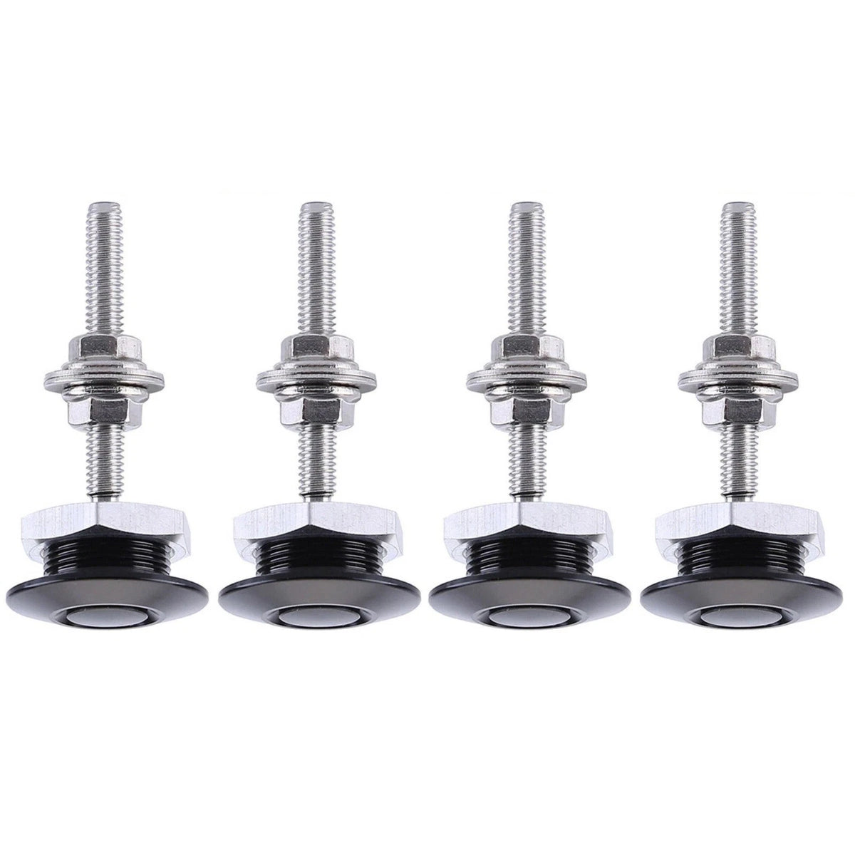 Set of 4 Push Button Hood Lock Pins Quick Release for Bonnet Aluminum Black