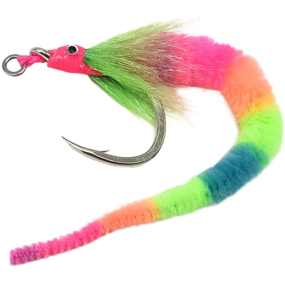 Fishing Hook with Glow in Dark Rainbow Tail for Caterpillar