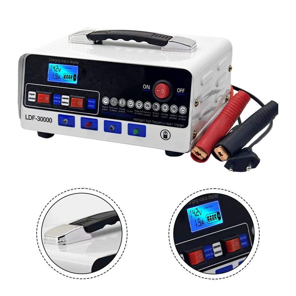 12V 24V Car Battery Charger with Pulse Display & Reverse Polarity Protection