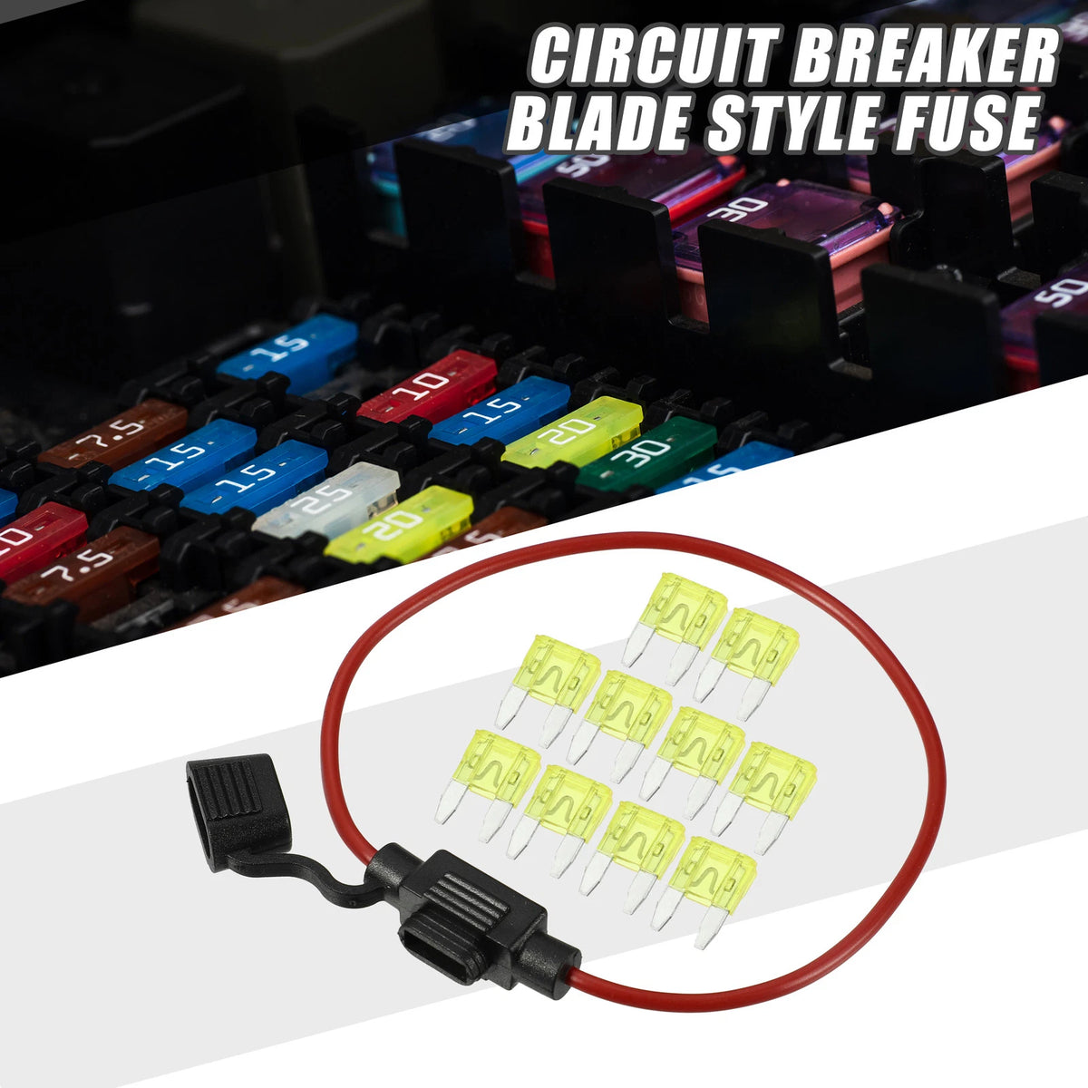 Set of 20A Mini Blade Fuses with 16 AWG Fuse Holder for Universal Use