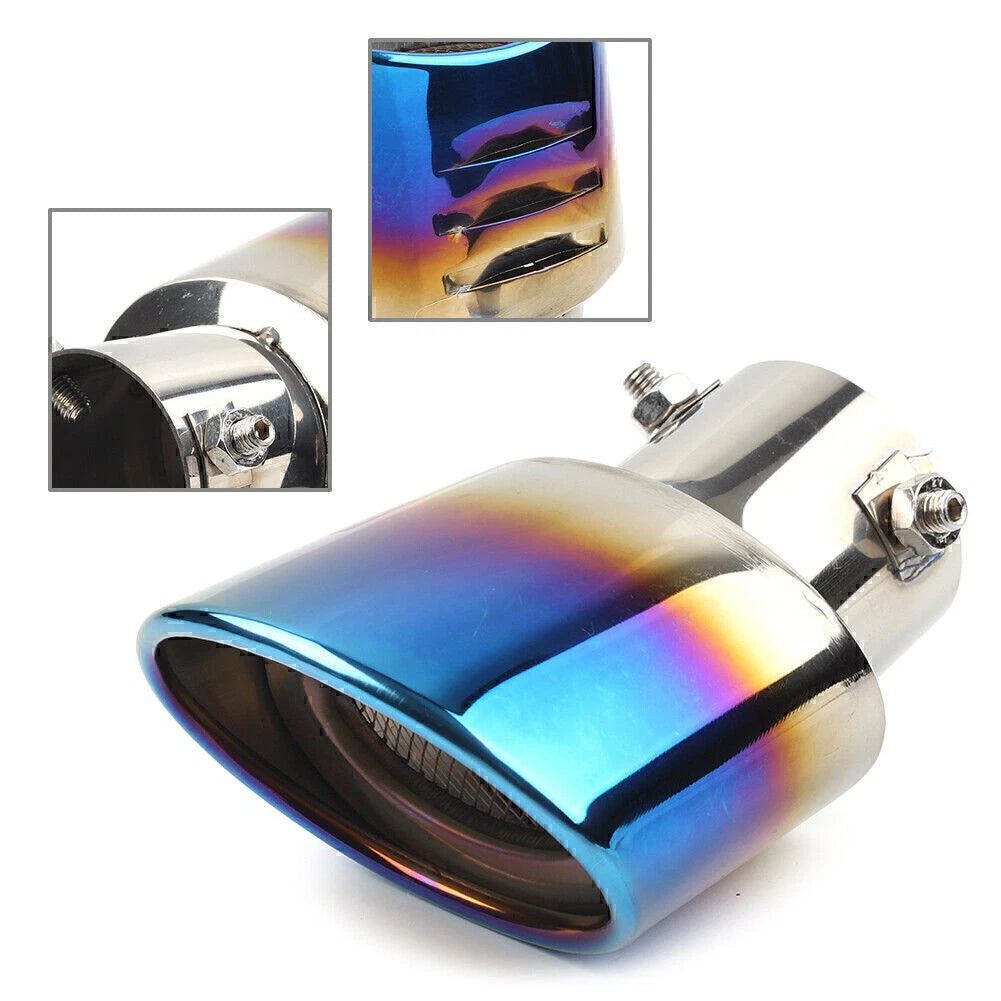 Stainless Steel Exhaust Pipe Tail Muffler Tip for Car (Round, Blue)