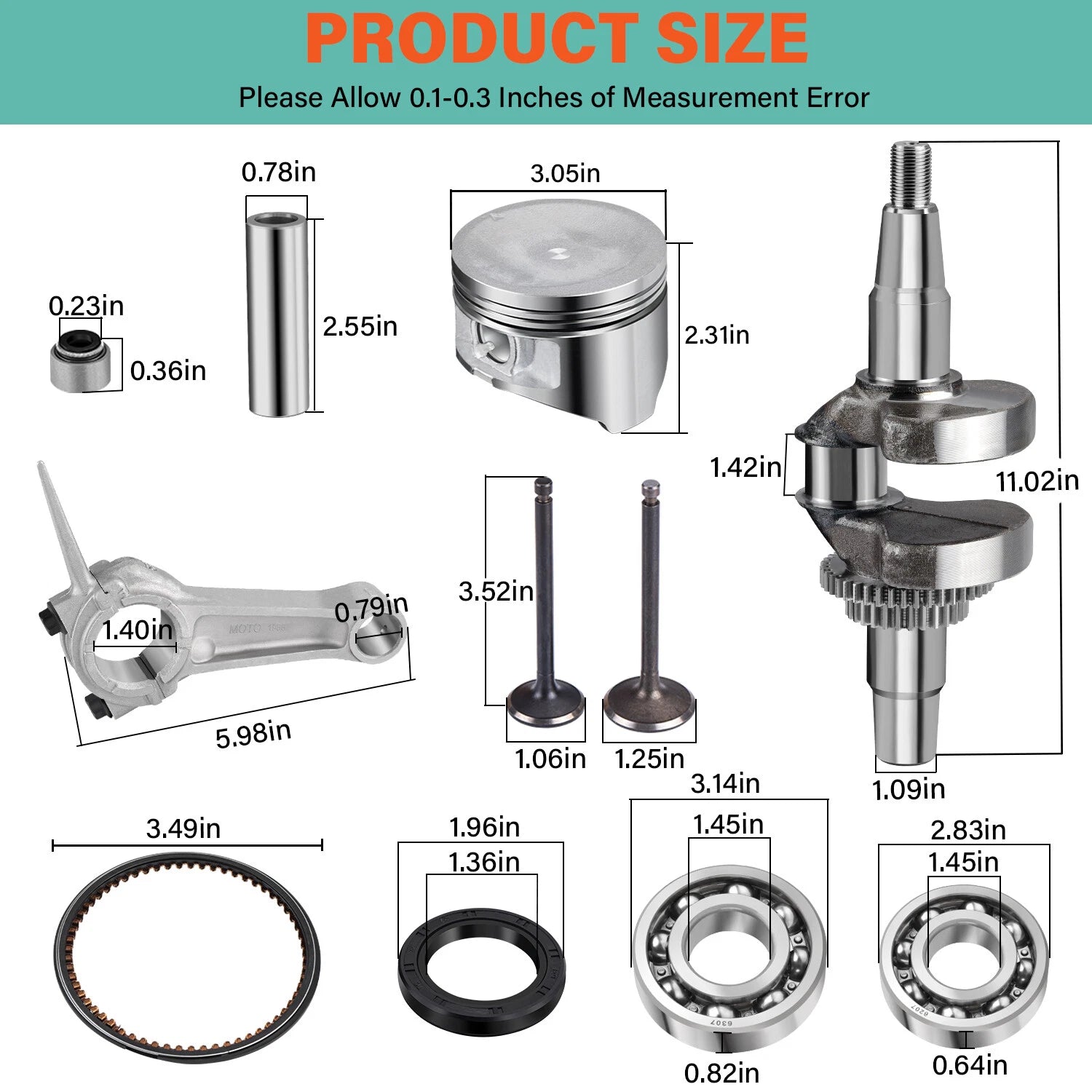 Crankshaft Connecting Rod Piston Valve for Yamaha Golf Cart G11 G16 G20 (1990–2006)