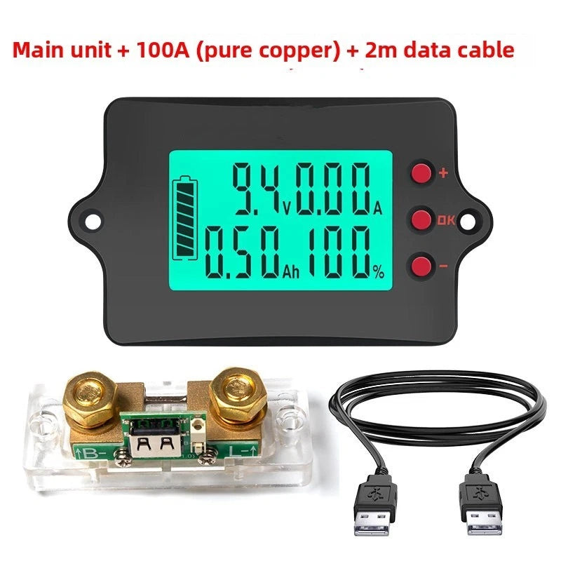 Battery Monitor with USB Cable and Pure Copper Shunt for Power Systems