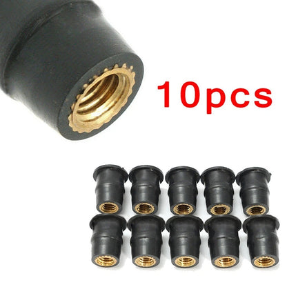 10PCS Windshield Bolts Kit for Motorcycles - M5 Rubber Well Nut Washers