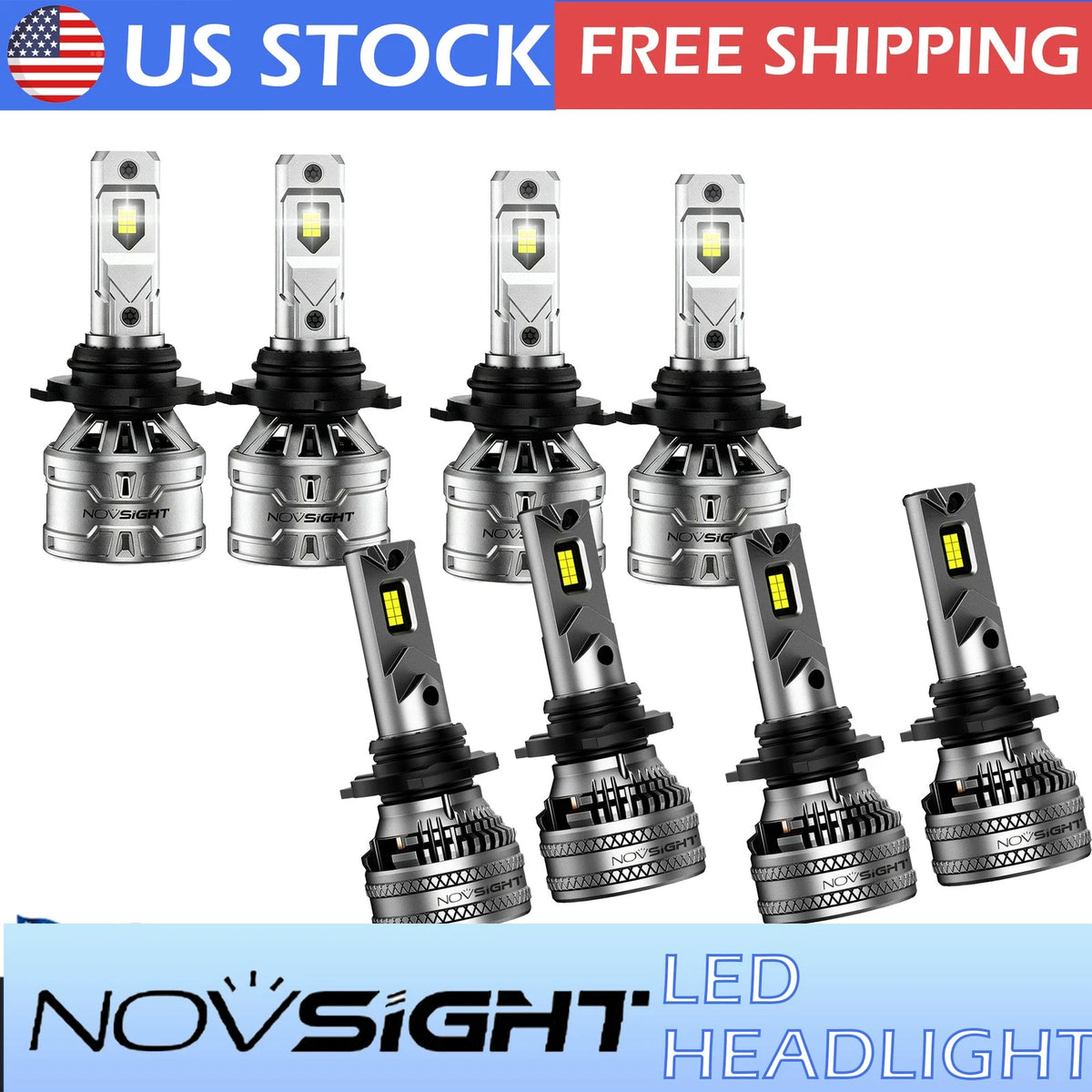 8X 9005 H11 LED Headlights Kit Combo Bulb 6500K for Universal Fit