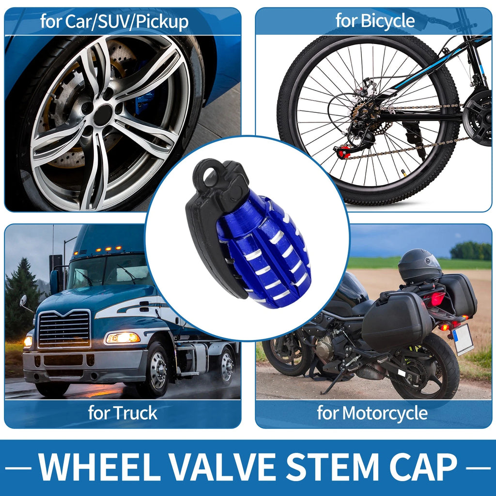 Valve Stem Caps 14x29mm Blue Replacement for Car SUV Bike RV (4-Pack)