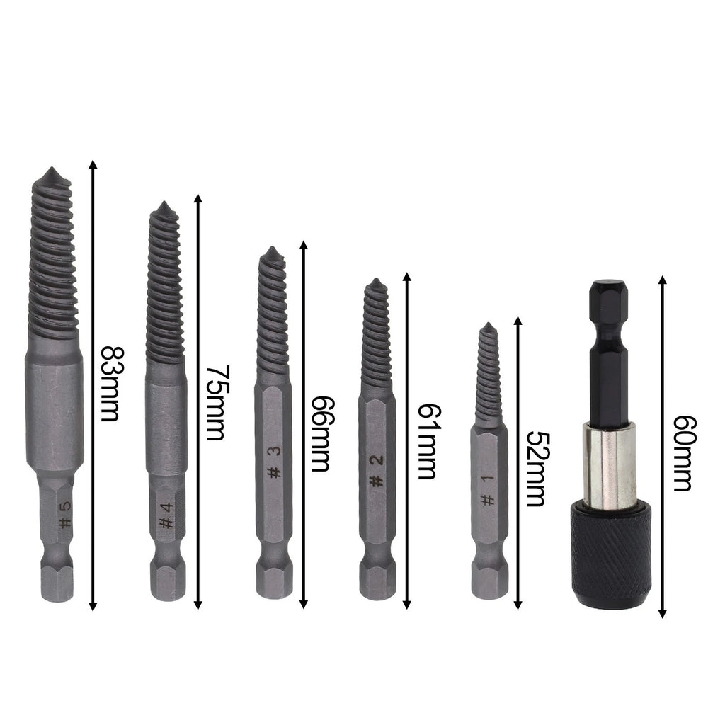 6Pcs Stud Screw Extractor Remover Set for Broken Damaged Pipes & Bolts