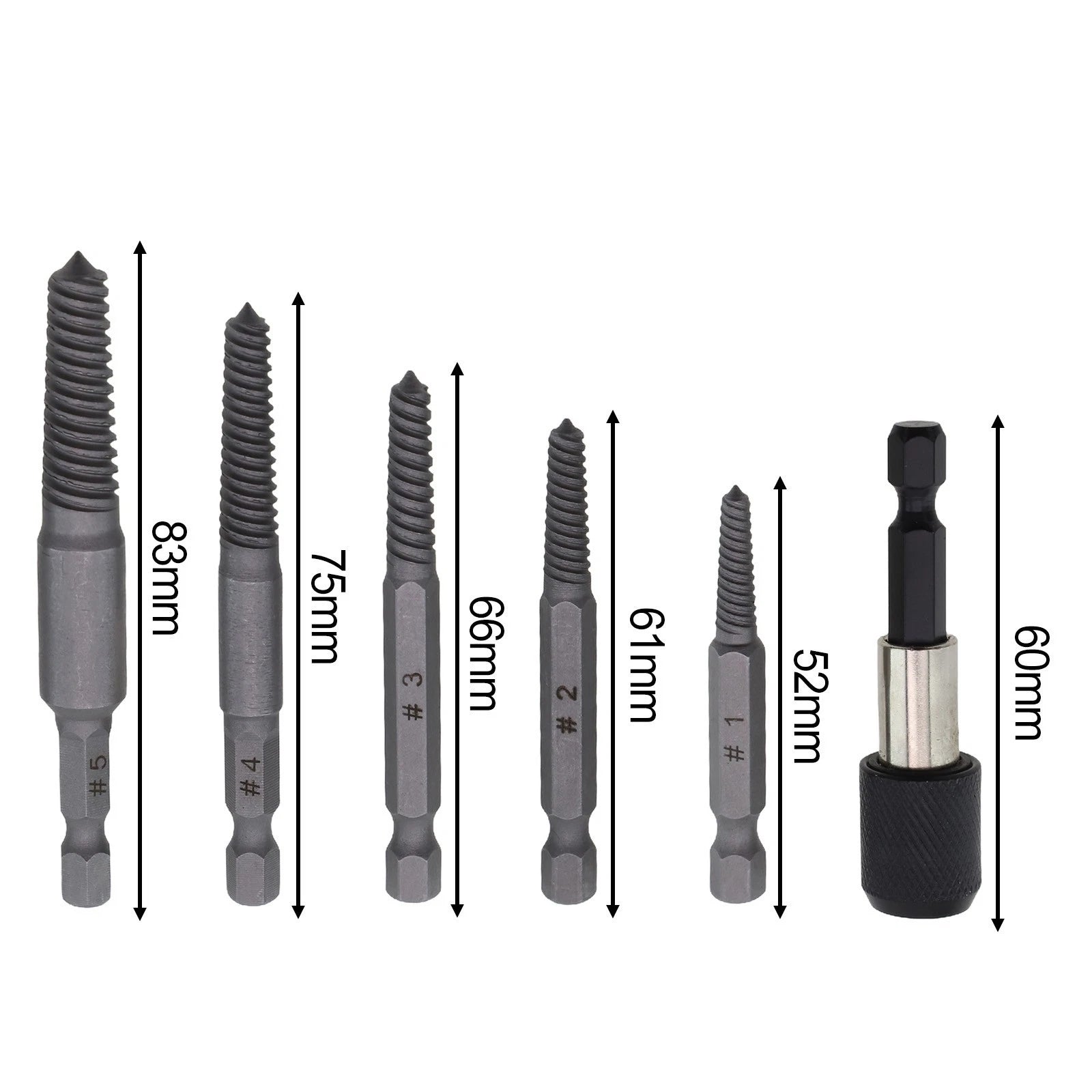 6Pcs Stud Screw Extractor Remover Set for Broken Damaged Pipes & Bolts