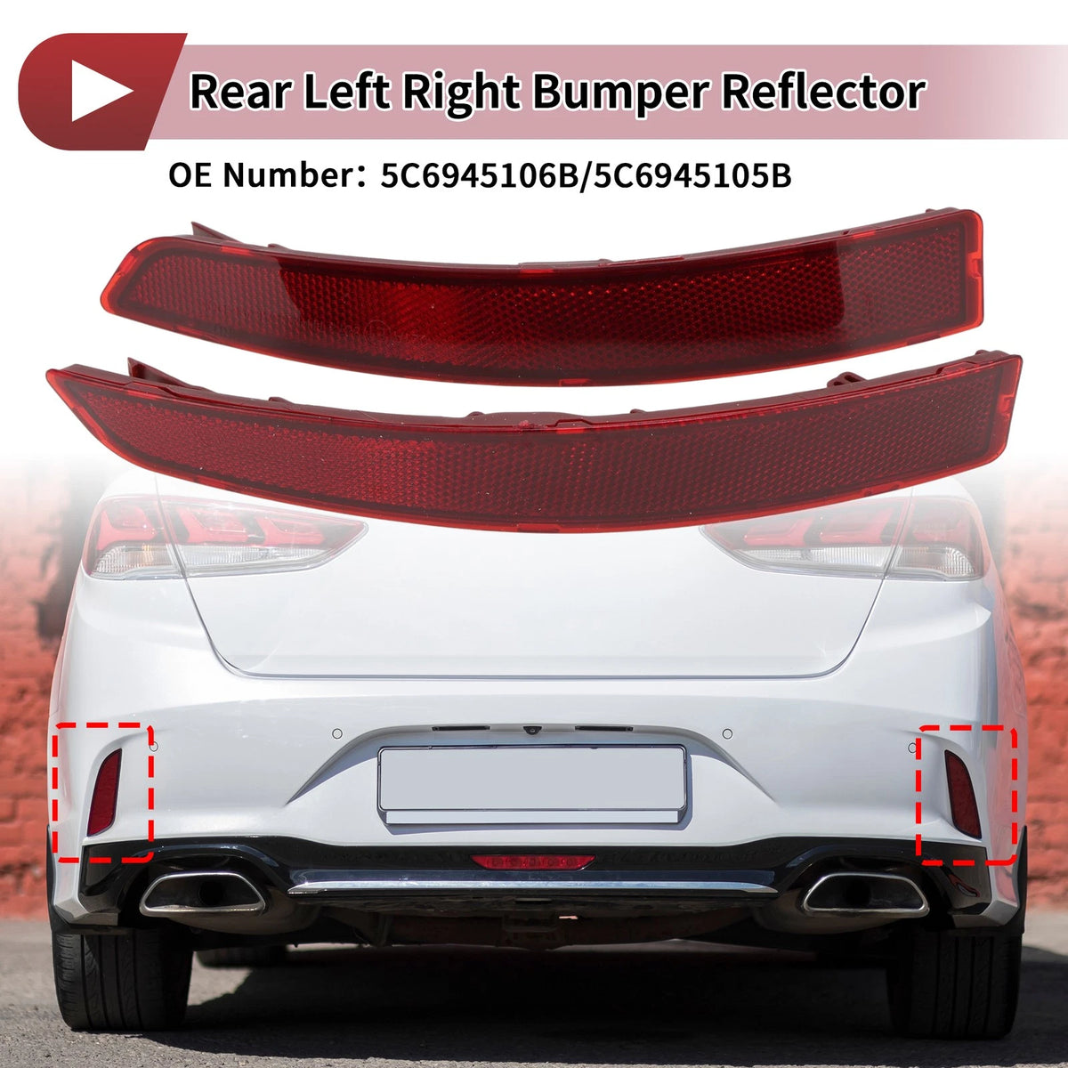 2X Rear Bumper Reflectors No.5C6945106B for Volkswagen Jetta (2015–2018)