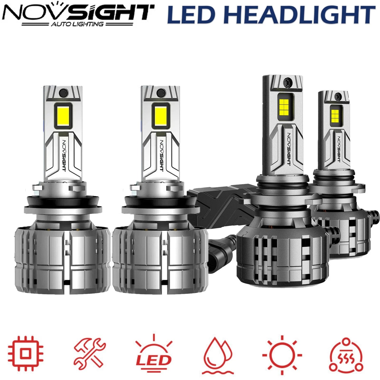 4X H11+9005 LED Headlight Bulbs for