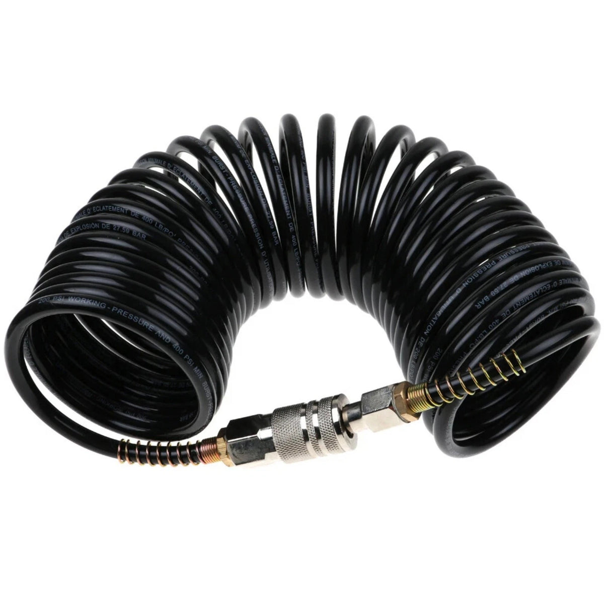 1/4" ID x 25FT Black Rubber Air Hose 200PSI with Quick Connect Fitting