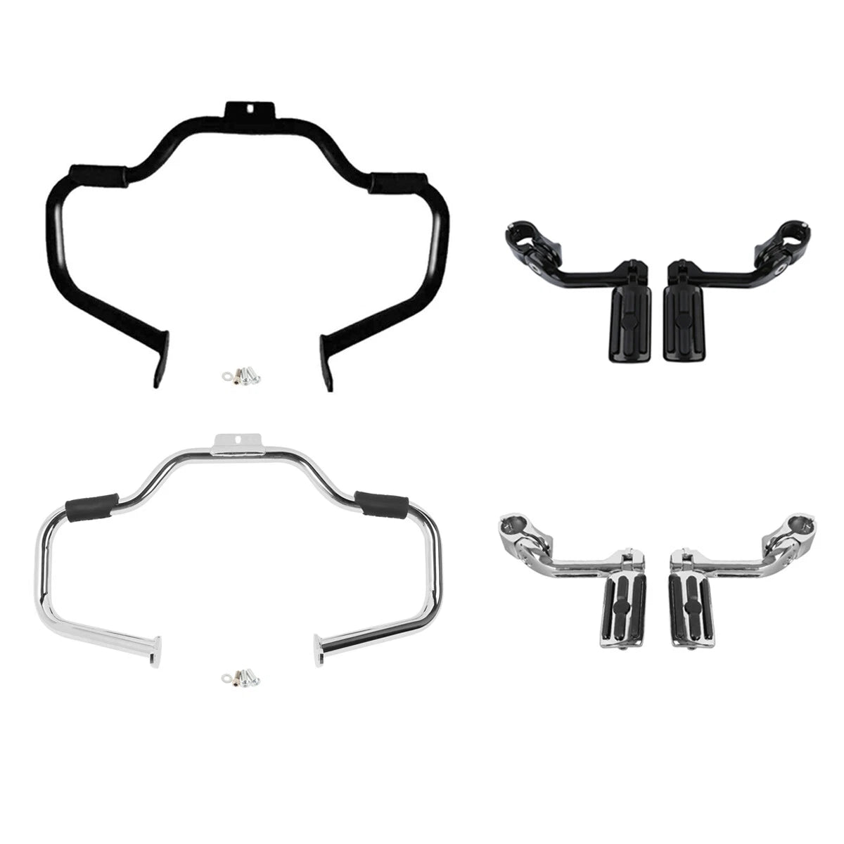 Mustache Engine Guard Crash Bar Footpegs Clamps for Harley Softail (2000–2017)