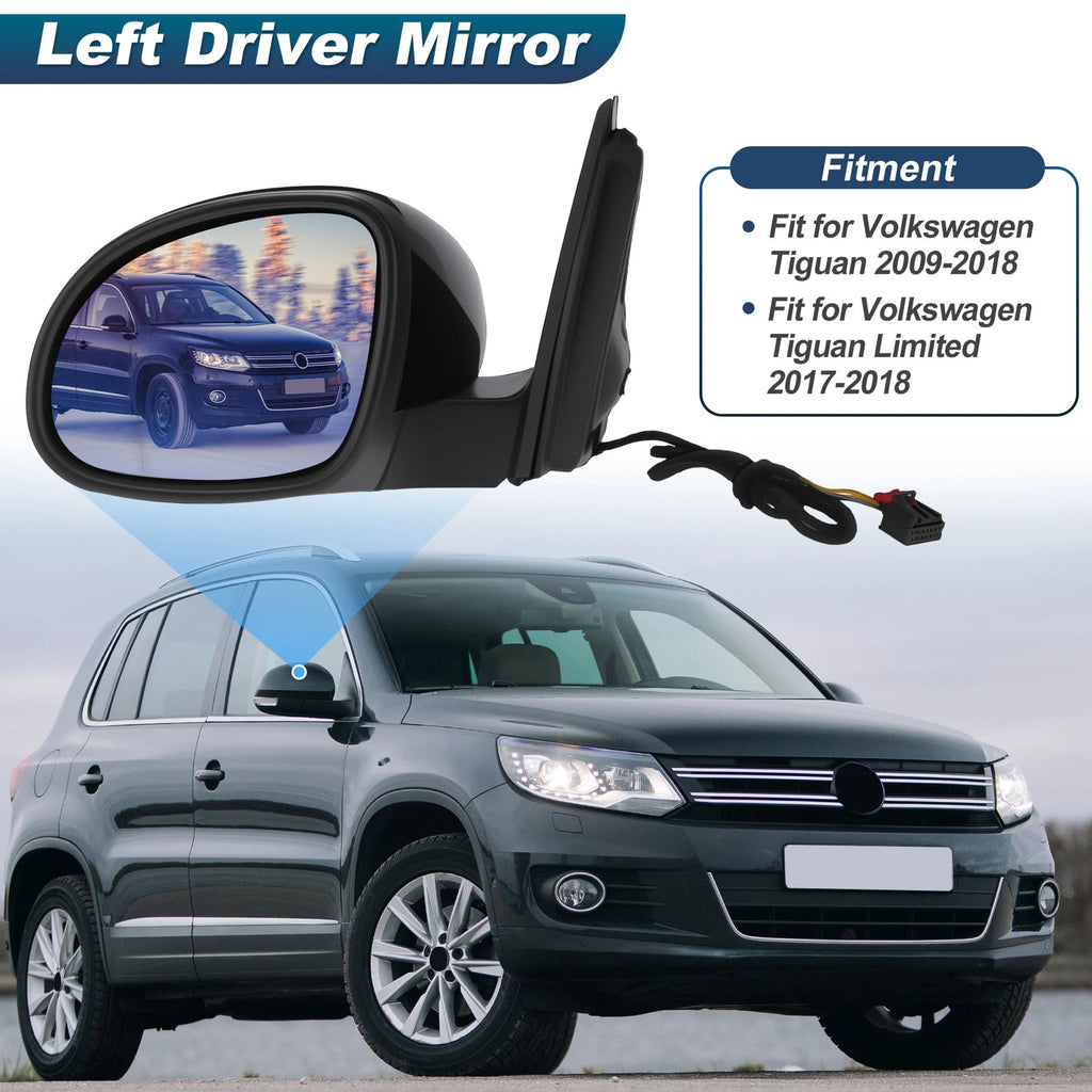 Left Side Mirror Assembly with Turn Signal for Volkswagen Tiguan 2009-2018