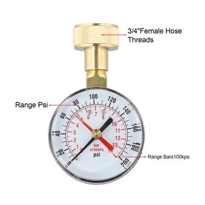 3/4 Inch Brass Pressure Tester Hose Thread Gauge for Faucet