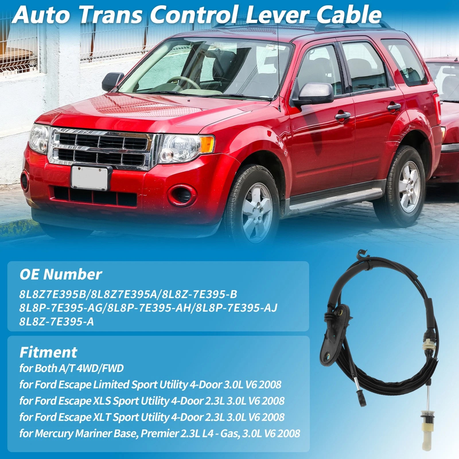 Automatic Trans Gear Shift Cable for Ford Escape (2008) No. 8L8Z7E395B