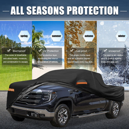 Waterproof Car Cover for GMC Sierra 6.6ft Bed (210D-PU, Black)