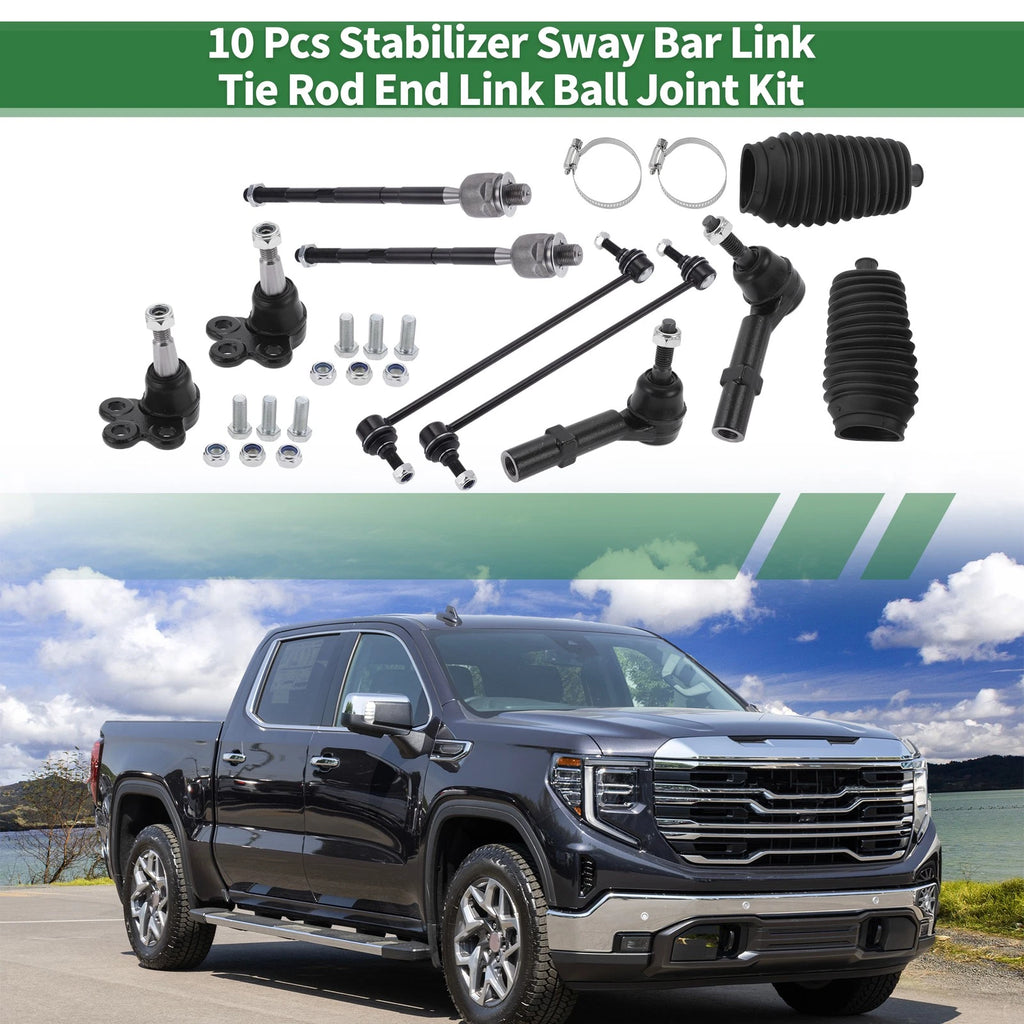 10 Pcs Front Suspension Kit Tie Rod Ends Sway Bar Links for GMC (2001–2010)