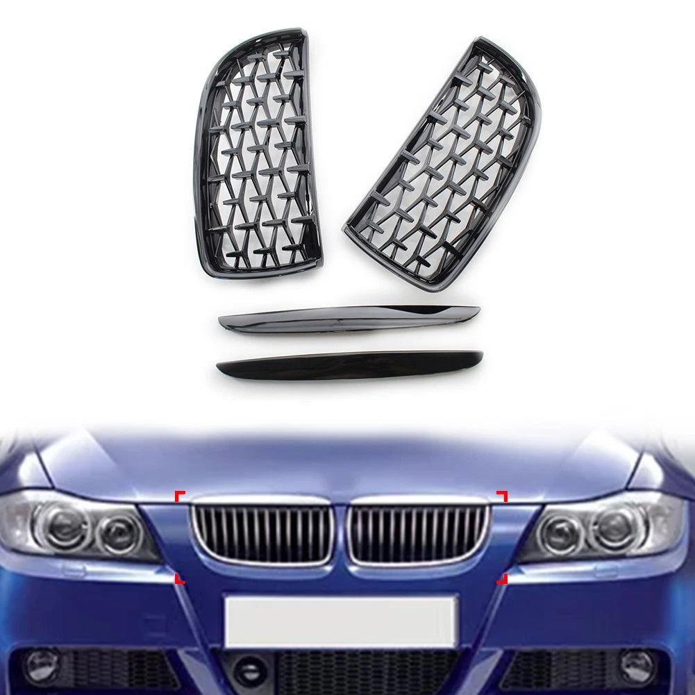 Diamond Black Front Kidney Grill for BMW 3 Series E90/E91 (2005–2008)