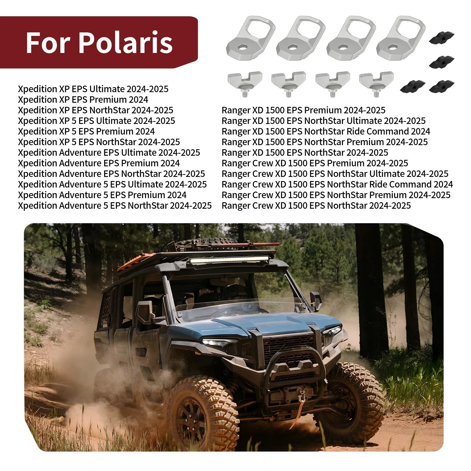 Set of 4 Lock & Ride D-Ring 2889620 2890894 for Polaris Xpedition ADV 5 (2024–2025)