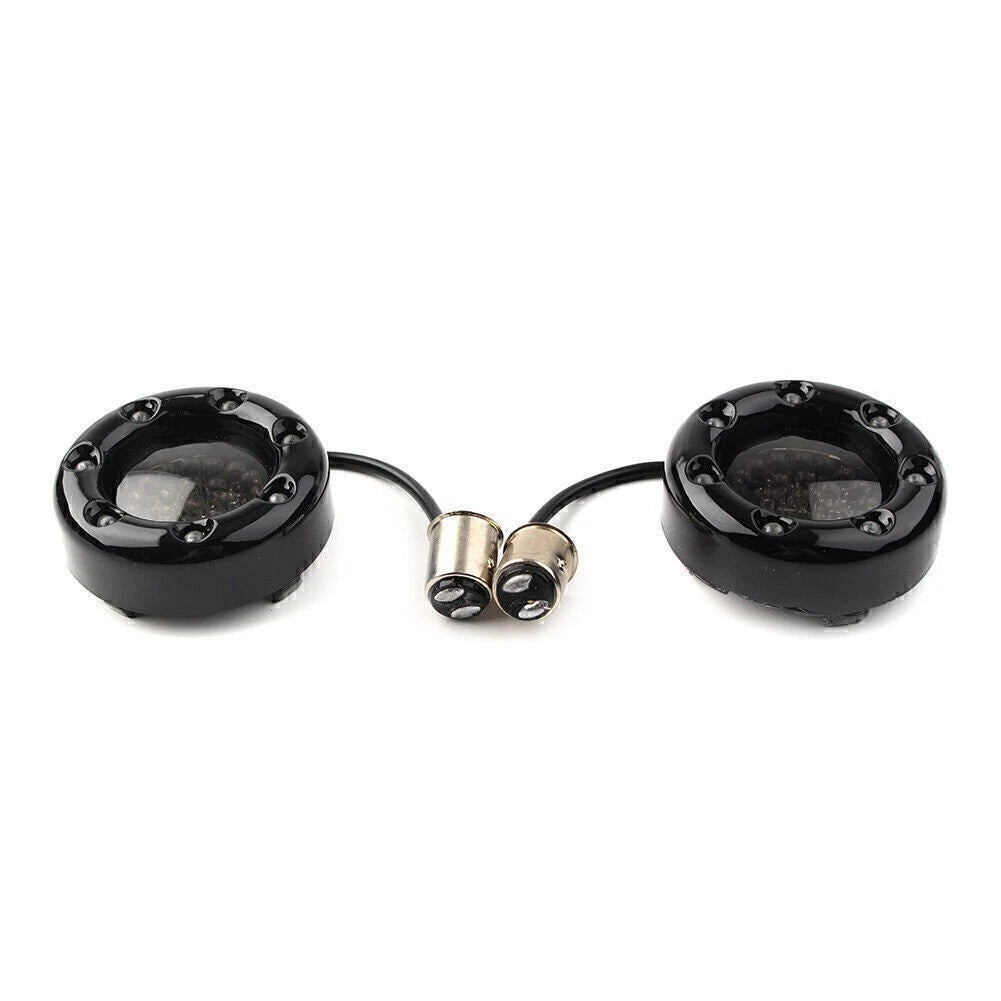1 Pair LED Black Fire Ring Turn Signal Lights for Harley Softail Dyna