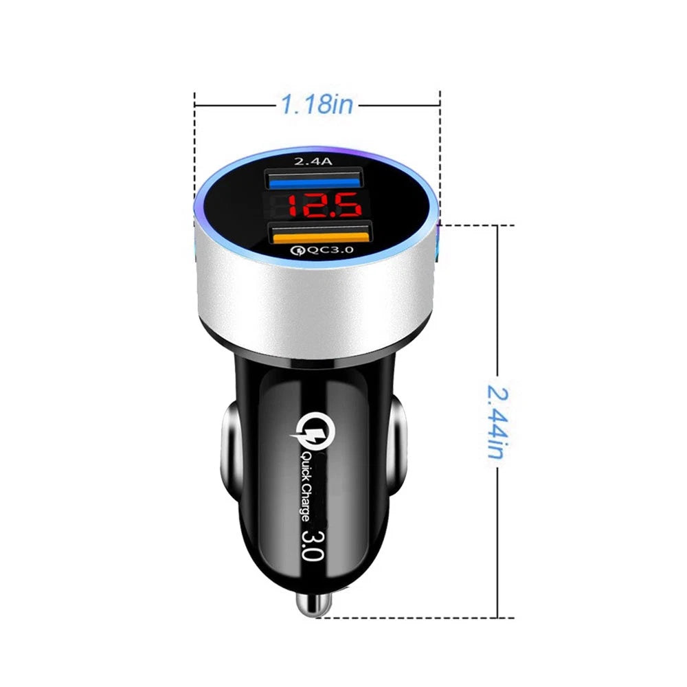Dual USB Car Charger Adapter for QC3.0 with LED Display